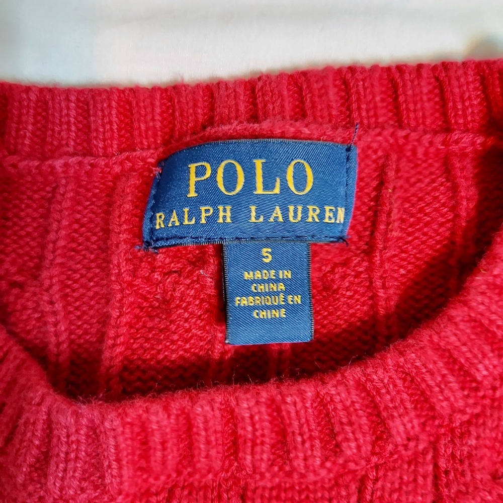 Polo Ralph Lauren Kids Red Cable Knit Cotton Sweater Size 5 Pony Logo Preppy